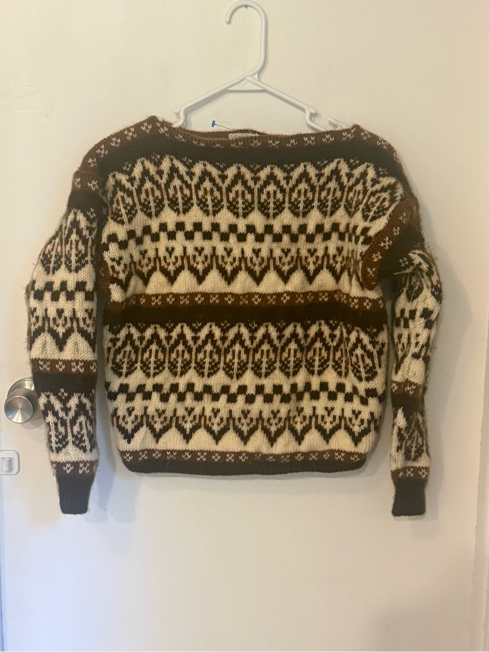 Womens Brown and Cream Patterned Wool Sweater
